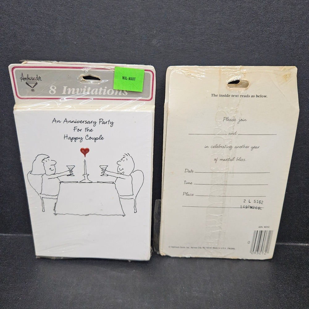 Ambassador Anniversary Party Invitations White 32 Count Cartoon Heart Vintage